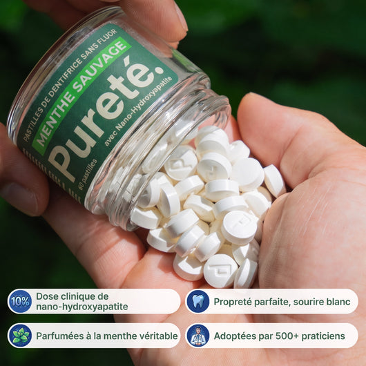 Pastilles de dentifrice sans fluor Pureté., 60 pastilles en pot de verre