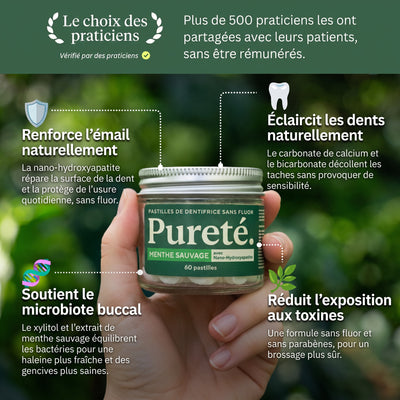 Les bénéfices des pastilles de dentifrice Pureté. : émail, microbiote, blancheur