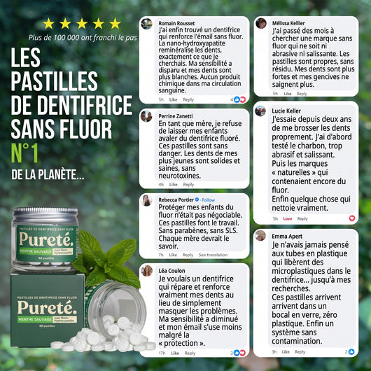 Avis clients sur les pastilles de dentifrice sans fluor Pureté.
