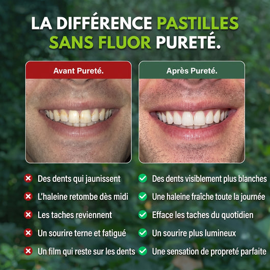 Avant et après le passage aux pastilles de dentifrice Pureté.