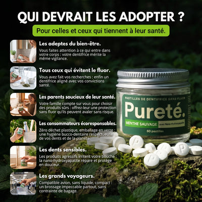 À qui s'adressent les pastilles de dentifrice sans fluor Pureté.
